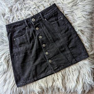 AEO Black Washed Denim Button Up High Waisted A-Line Mini Skirt 00
